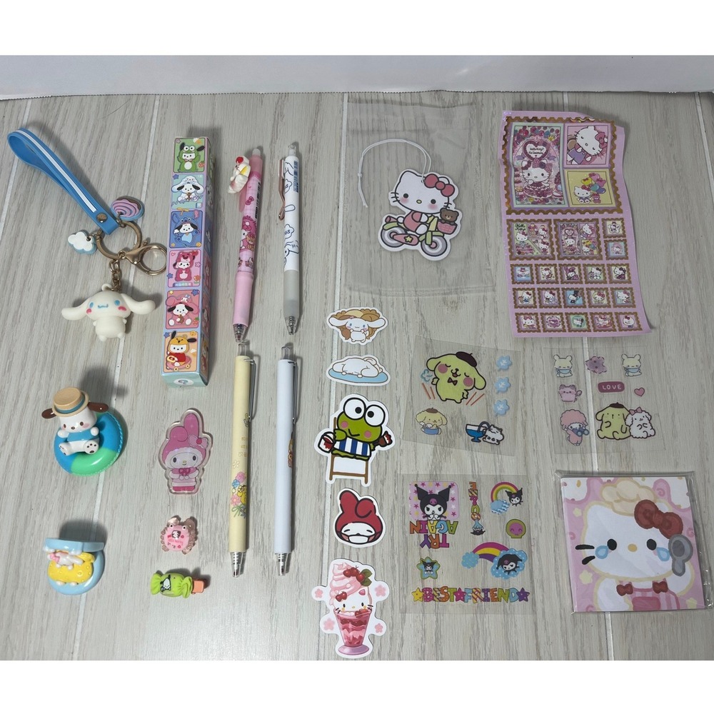 Sanrio Stationery Accessory Lot Pens Stickers Keychain Hello Kitty Figure Pink